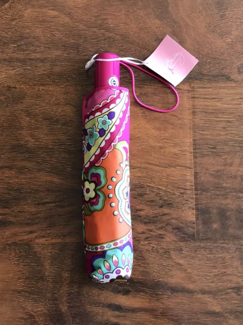Vera Bradley PINK SWIRLS UMBRELLA Compact One Touch Automatic Travel Gift NWT