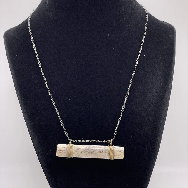 Bronze tone Chain Boho Pendant Necklace 16" Estate Costume Jewelry