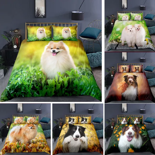 Pomeranian Border Collie Dog Printed Bedding Set 2/3PCS Duvet Cover & Pillowcase