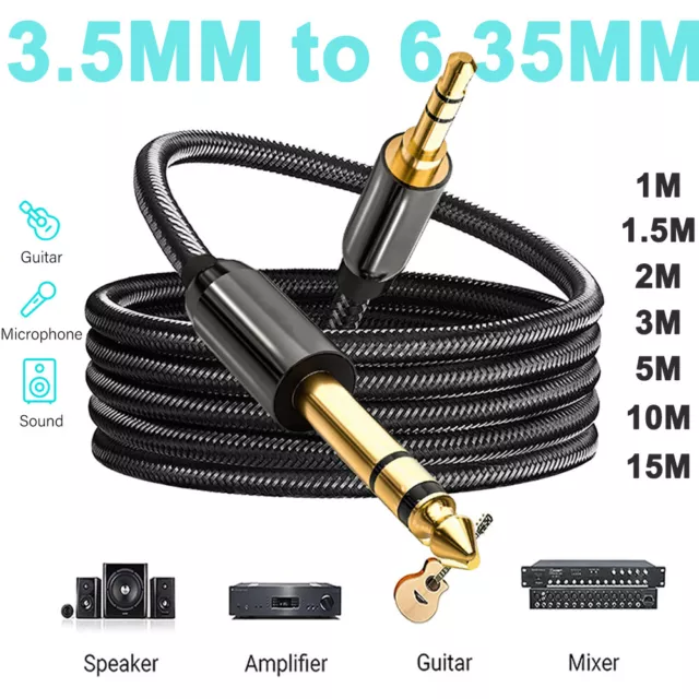 3.5mm To 6.35mm 1/4" Male To Male Stereo Amplifier Guitar Mixer AUX Audio Cable