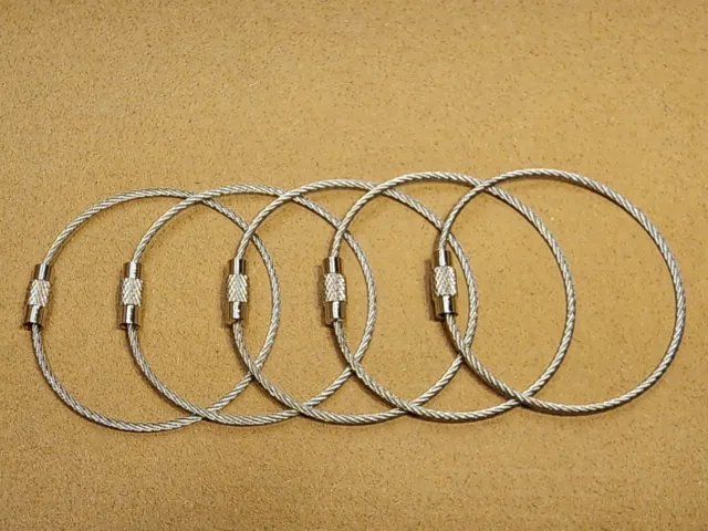 5x Stainless Steel Wire Keychain Ring Cable Clasp Key Luggage Tags Loop 1mm