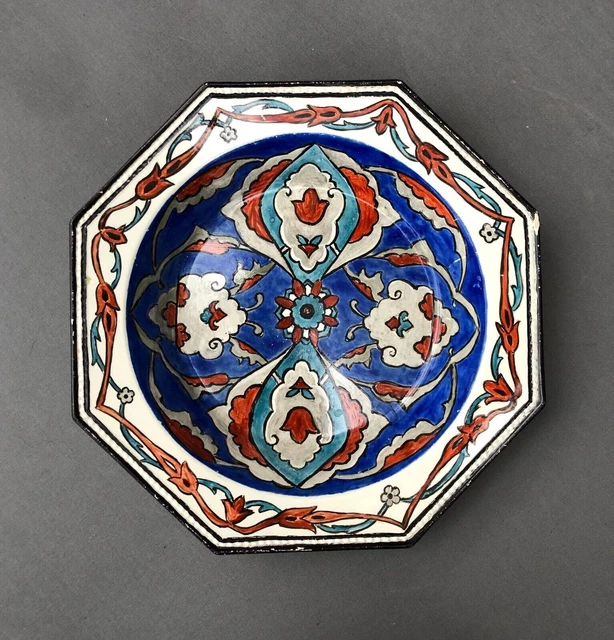 Painted Octagonal Plate, Monogram AL 1937, Montereau