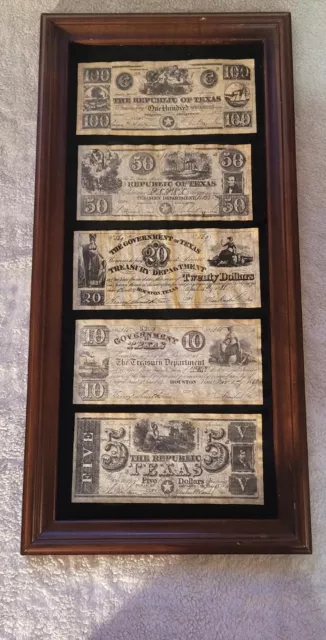 Republic of Texas frame copiey of money. Get your piece of Texas history.