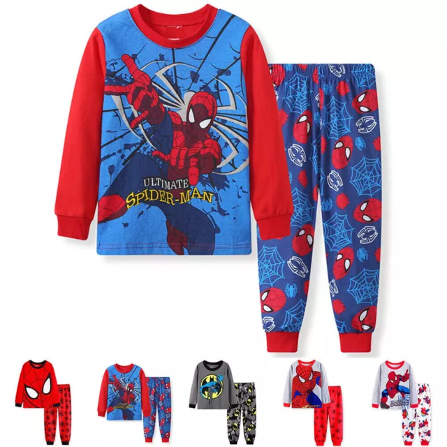 Kids Boys Girls Spiderman Pyjamas Long Sleeve T-Shirt Pants Set Nightwear Pjs AU