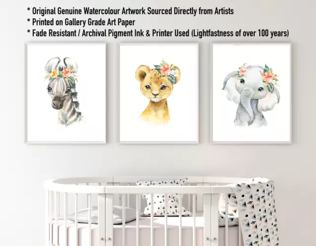 Nursery Safari Animal Prints Wall Art Decor Baby Set Children Bedroom Pictures