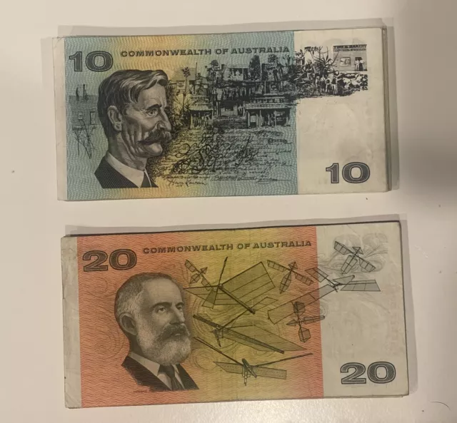 Commonwealth Of Australian $10 Ten & $20 Twenty Dollar Paper ONE OF EACH Circ 💸 3