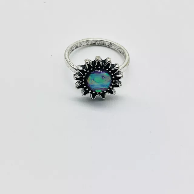 You're Screwed Carded Rings Silver Tone Flower Opalescent Crescent Black Enamel 3