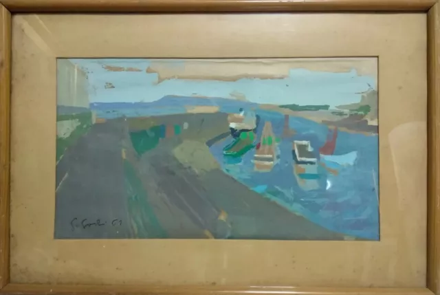 Goffredo Godi Antico Quadro Dipinto Su Cartone Porto