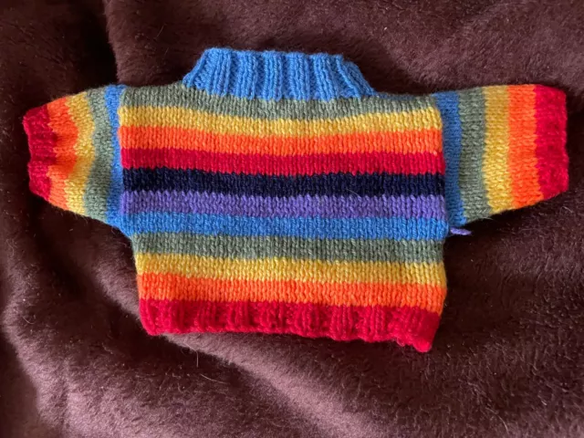 Bn Hand Knitted  Jumper Withrainbow Stripes To Fit Build A Bear