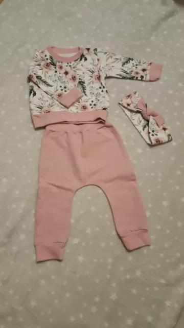 Tracksuit bébé fille / pantalon / chemisier / haut / lot de 3 pièces fait main 12 mois