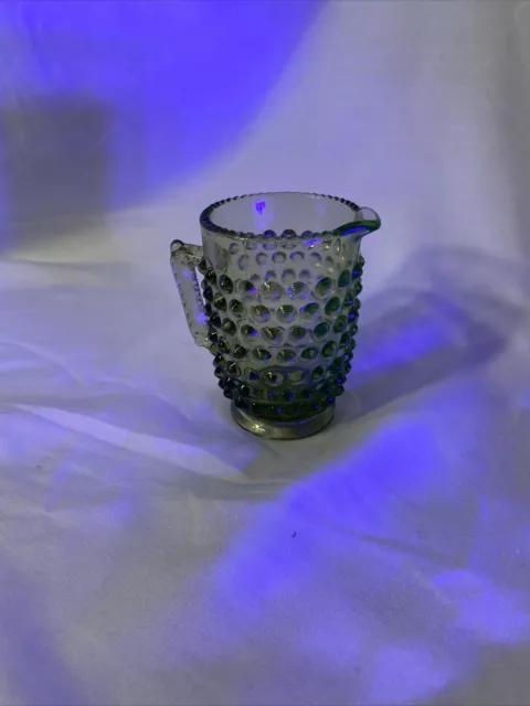 Vintage Fenton Art Glass Green Hobnail Miniature Pitcher 3"