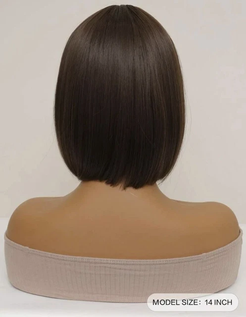 Perruque Synthétique Femme Courte Carré Noir Lisse Avec Frange - Bonnet Moyen, Neuf Sans étiquette