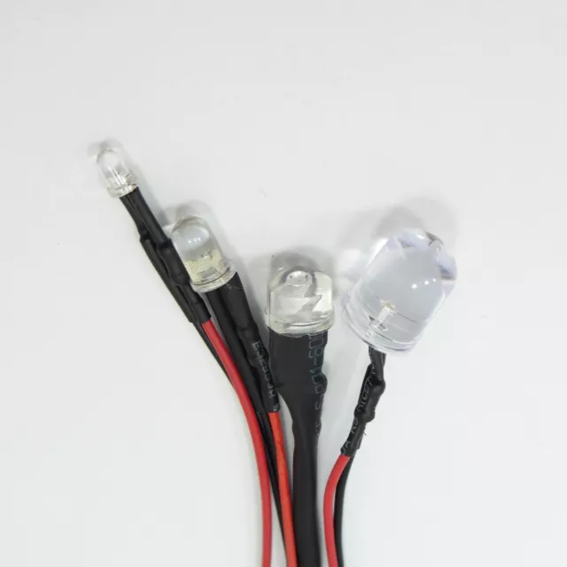 12V 3mm-10mm Water Clear LED Diode 20cm Cable Pre-Wired Emitting Light Wire Bulb