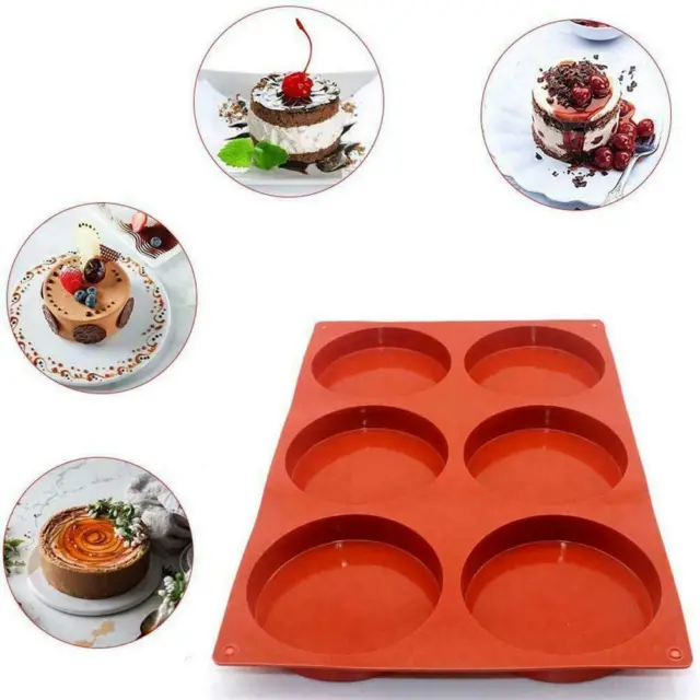 6-Cavity Large Cake Mould Silicone Round Disc Resin Non-Stick Hot Moulds Z0D9
