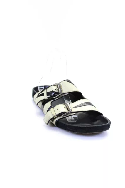 Isabel Marant Womens Leather Slide On Sandals White Black Size 40 10