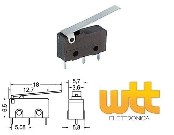 10 x Microswitch leva con rotella miniatura pulsante fine corsa 1A 250