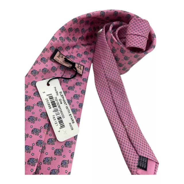 THOMAS PINK Pink Elephant With Stars Print Luxury Silk Tie Italy  W: 3.4" NWT 3
