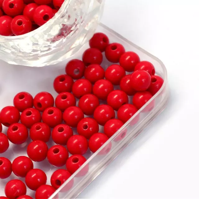 200 Red Opaque Acrylic Round Beads 6mm x 5.5mm Hole 2mm P00139T