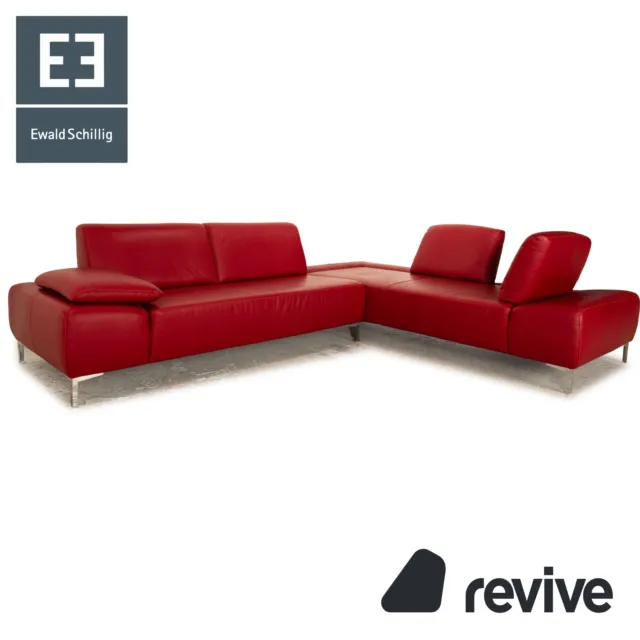 Ewald Schillig Leather Corner Sofa Red Sofa Couch Manual Function