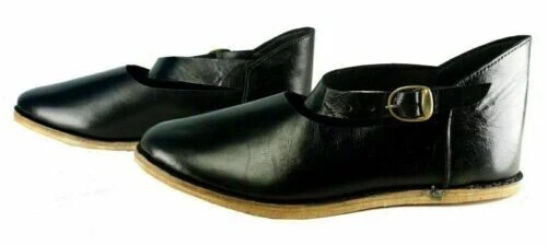Chaussures en cuir de couleur noire viking médiévale pour femmes Armure...