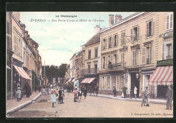 CPA Èpernay, Rue Porte Lucas et Hotel de l´Europe