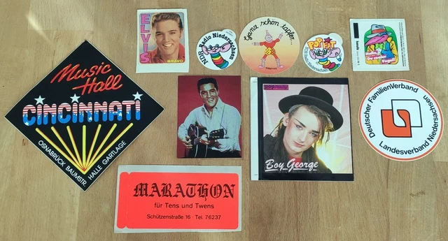 KONVOLUT 10 X alte Sticker Aufkleber++80er Jahre++ELVIS-BOY GEORGE-NDR ...
