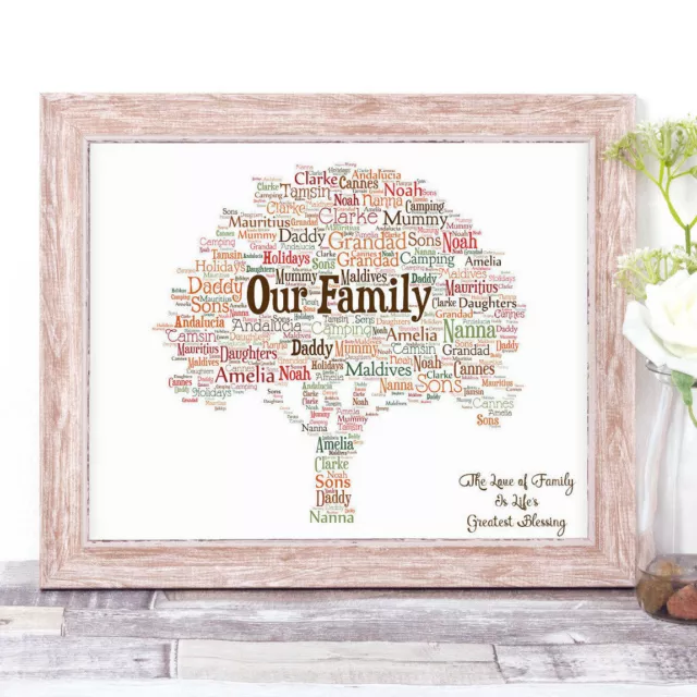 Personalised OUR FAMILY TREE Word Art Print Gift, Autumn Home Gift Mother's Day