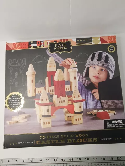 F.A.O. Schwartz Solid Natural Wood Castle Blocks Classic Set  75 pcs