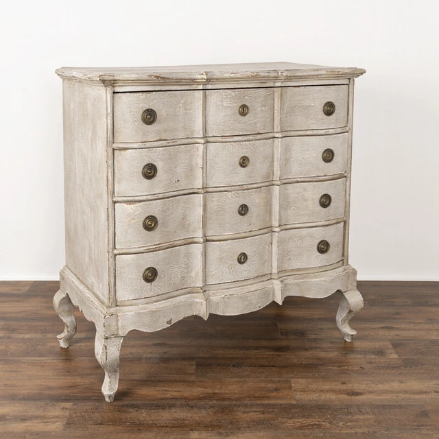 Antique Rococo Oak Large Chest of Drawers Painted Gray