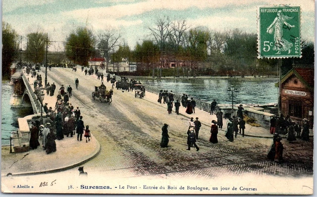 92 SURESNES - pont et entree du bois de boulogne jour de courses