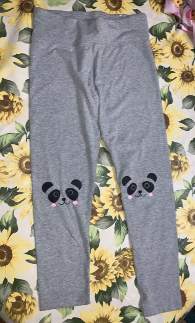 girls justice leggings size 10 Panda Cotton Gray Guc