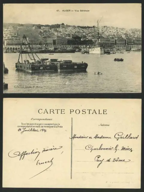 Algeria 1914 Old Postcard Alger General View, Warship Battleship, Louis & Helene