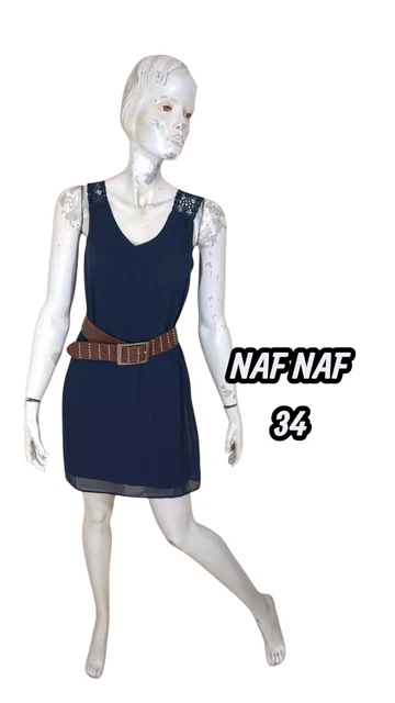 Robe Courte Sans Manches NAF NAF Taille 42 - Vert Bordeaux Marine, Jacquard, Neuf Sans étiquettes - Coupe Légèrement Boule