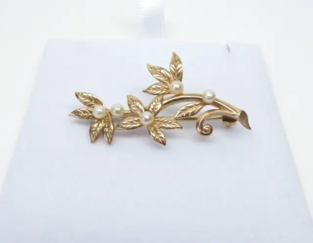 Broche Perla de Oro 9 quilates Vintage Oro Amarillo Sellado con Caja de Regalo