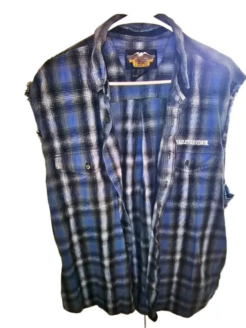 Vintage Harley Davidson  Plaid Flannel Vest Men's XL Blue