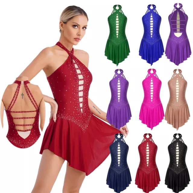 Womens Leotard Competition Glittery Strappy Back Dance Dress Lyrical Fashion