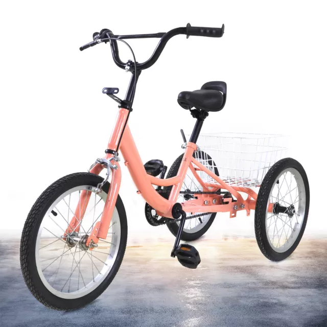 Kinder Dreirad 16-zoll 3 Rad Fahrrad 1 Gänge Cruiser Bike Großem Korb 7-10 Jahre