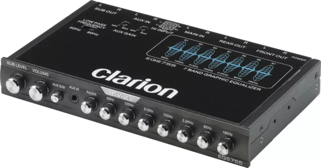 Clarion Eqs-755 7-Band Graphic Equalizer W/ Front 3.5Mm Aux Input & Rear Rca Aux 2