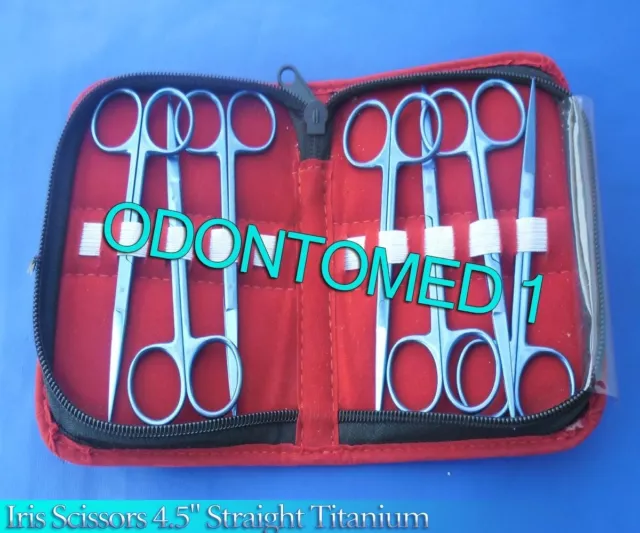 Iris Scissors 4.5" Straight Titanium Surgical Instruments Set Of 7 Pcs Kit