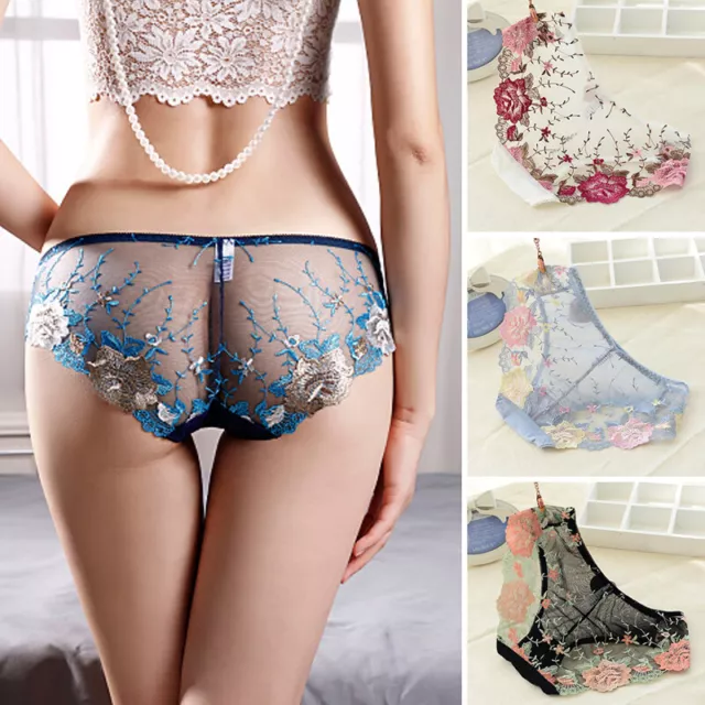 Women Sheer Lace Lingerie G-string Briefs Underwear Panties Thongs Knickers U