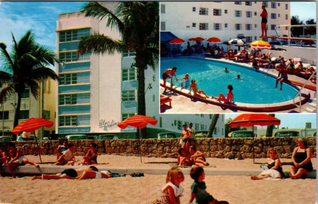 MIAMI BEACH FLORIDA BLUE WATERS HOTEL VINTAGE POSTCARD