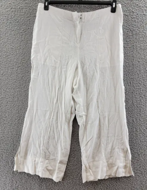 NIC+ZOE Rumba Crop Wide-Leg Pants Womens 18 Paper White Linen Blend Zip Hook&Bar