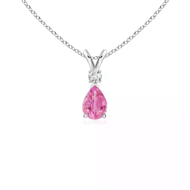 ANGARA 6x4MM Pink Sapphire & Diamond Teardrop Pendant Necklace in 14K White Gold