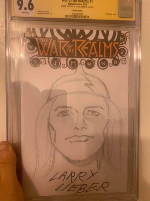 Marvel Comics WAR OF  THE REALMS Sketch by LARRY LEIBER  CGC Witnessed 9.6 THOR!