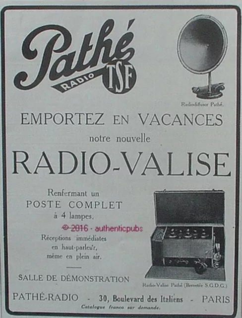 Publicite Pathe Radio Valise Tsf Poste Complet Radiodiffusor De 1925 Ad Pub Rare