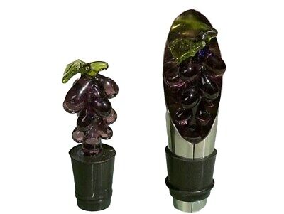 Murano Art Deco Glass Grape Wine Stopper & Pourer With Box