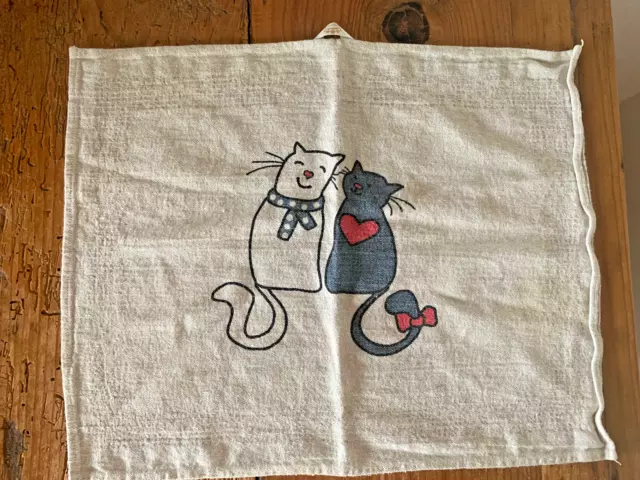 VINTAGE EASTERN EUROPEAN Vintage Flax Linen Cat Motif Kitchen Towel $14 ...
