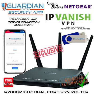 Netgear R7000P IPVanish + Guardian VPN Router APP + FREE USB works Worldwide
