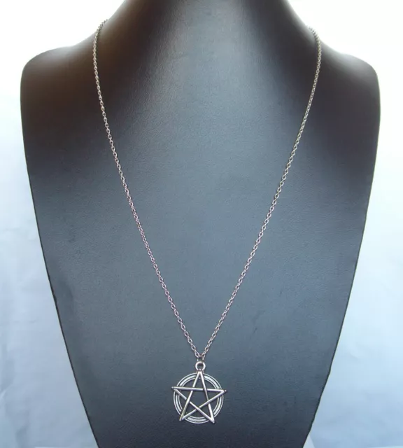 Pentagram Pentacle Pendant 32" Long Chain Necklace - Wiccan Pagan Gothic