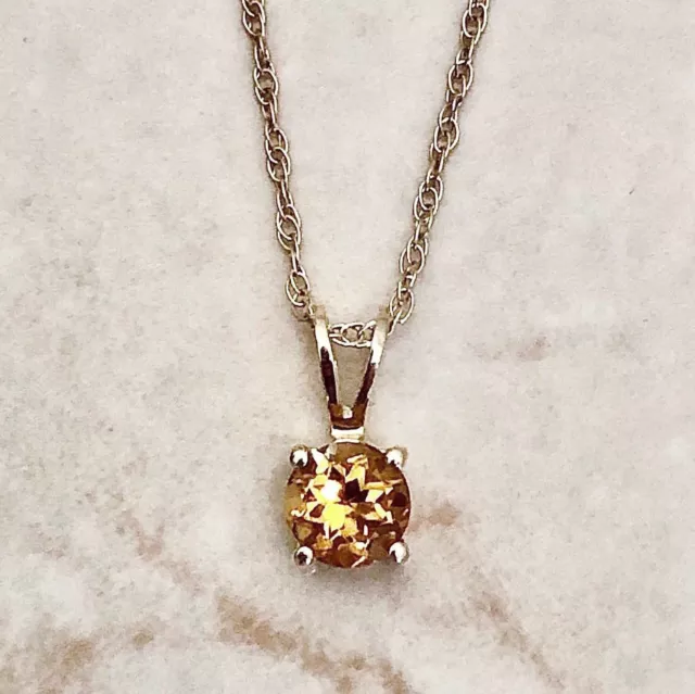Round Citrine Pendant Necklace - 14 Karat Yellow Gold - November Birthstone Gift